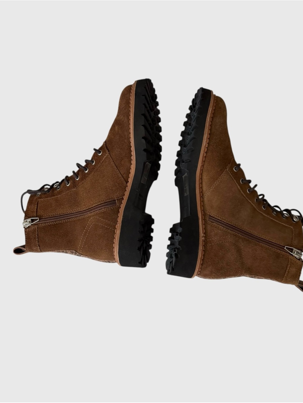 Dolce Vita Avena Chestnut Leather Suede Lace-Up Combat-Boots Ankle Boots